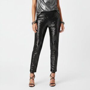 Be Bop Black Sequins Elastic Waistband Trouser Pants L